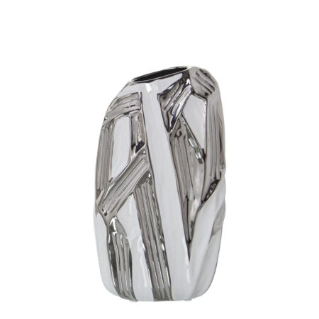 Vase Alexandra House Living Hvid Sølvfarvet Keramik 14 x 7 x 25 cm