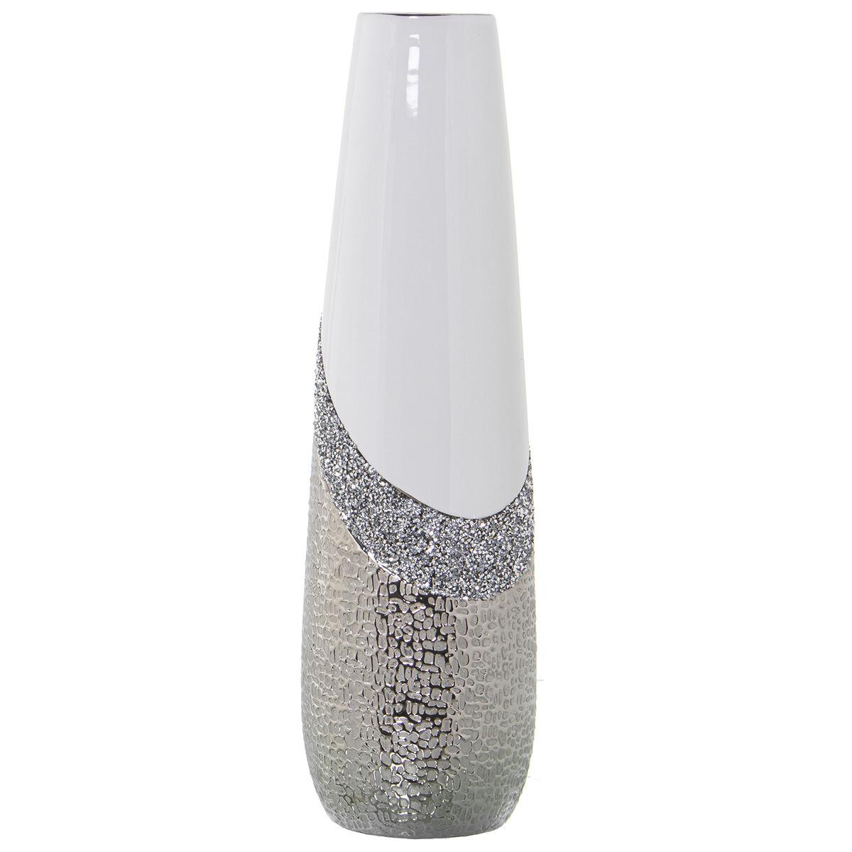 Vase Alexandra House Living Hvid Sølvfarvet Keramik Skinnende 13 x 13 x 45 cm Vase Alexandra House Living Hvid Sølvfarvet Keramik Skinnende 13 x 13 x 45 cm