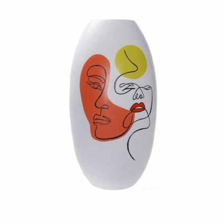 Vase - Ansigt, hvid harpiks, multifarvet, 20,5 × 20,5 × 38 cm