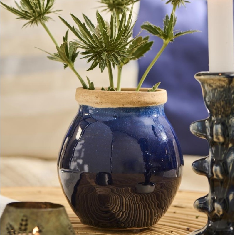 Vase "Avignon" blå m/ natur kant - Ib Laursen H: 13,5 cm Vase "Avignon" blå m/ natur kant - Ib Laursen H: 13,5 cm
