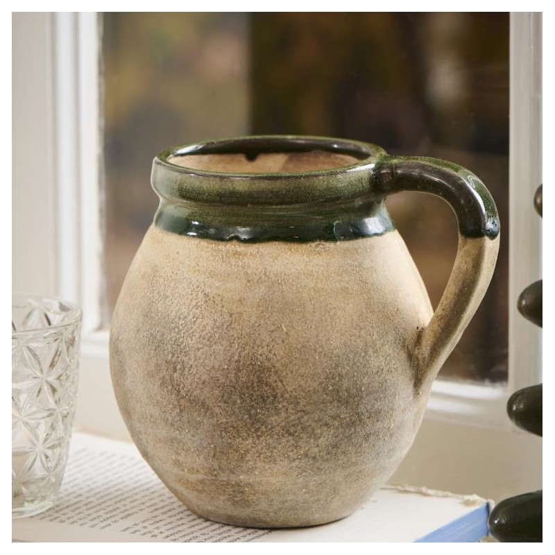 Vase "Avignon" m/ hank naturfarvet og grøn kant - Ib Laursen Vase "Avignon" m/ hank naturfarvet og grøn kant - Ib Laursen