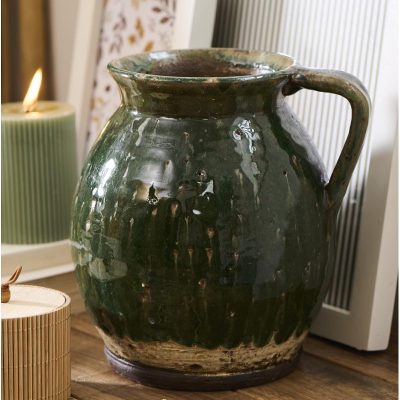 Vase "Avignon" m/ hank rustik grøn - Ib Laursen Vase "Avignon" m/ hank rustik grøn - Ib Laursen