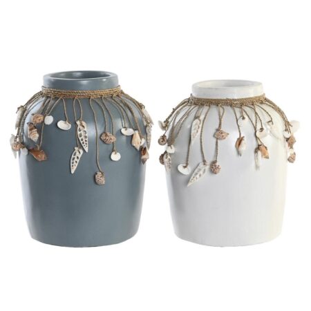 Vase Blå Hvid Bambus Muslinger 20 x 20 x 26 cm (2 enheder)
