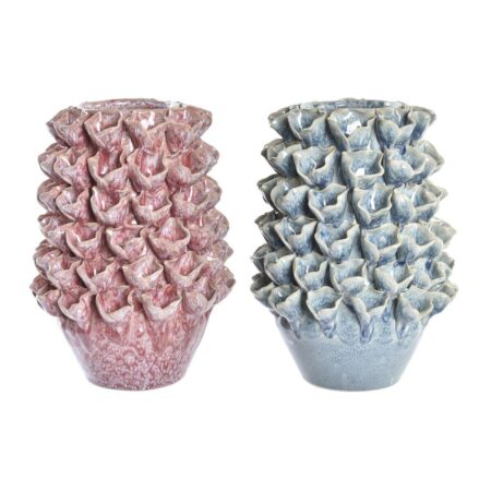 Vase Blomst Pink Turkisblå 18 x 18 x 27 cm Stentøj 20 x 20 x 27 cm Middelhavet (2 enheder)
