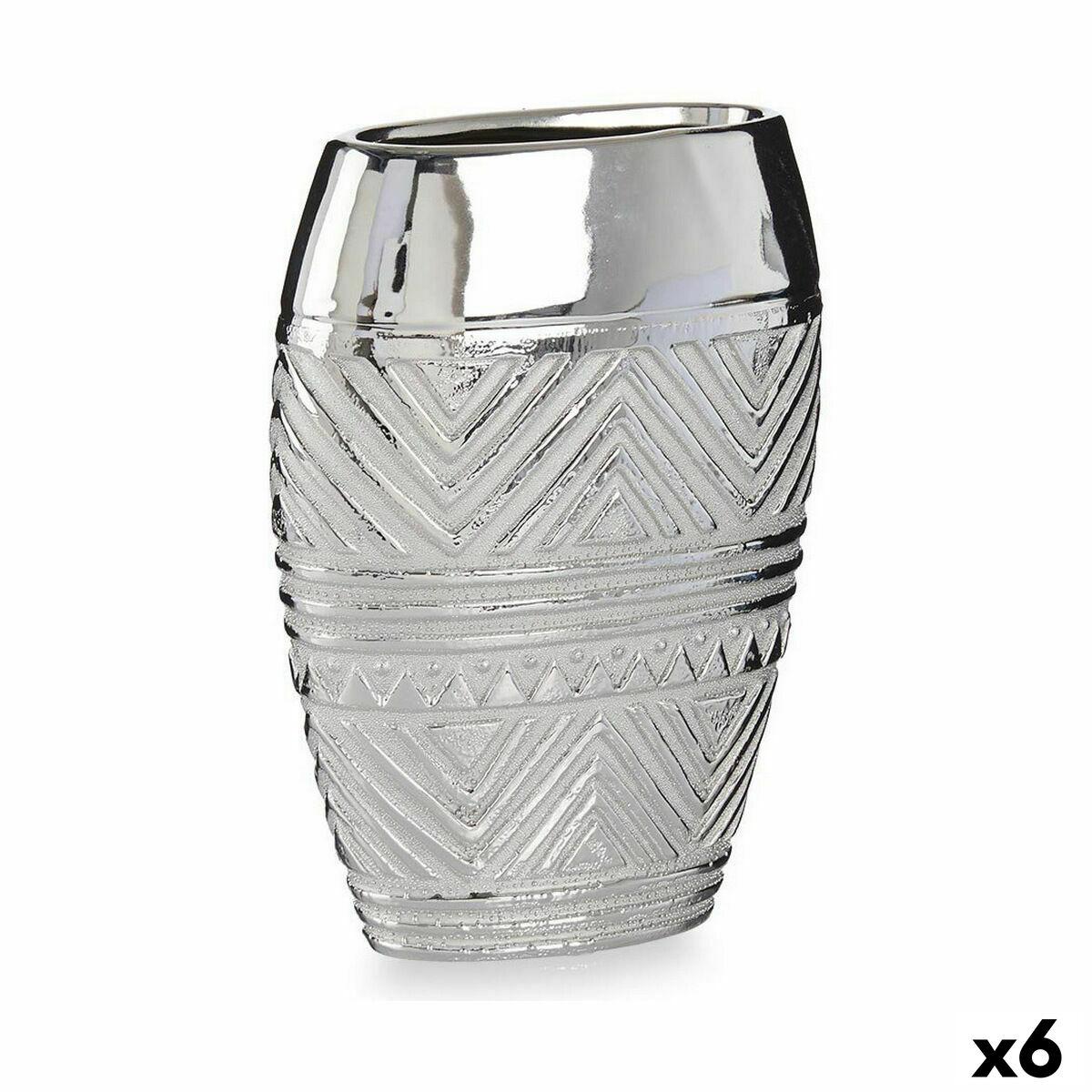 Vase Bredde Sølvfarvet Keramik 9,5 x 26,5 x 19,5 cm (6 enheder) Vase Bredde Sølvfarvet Keramik 9,5 x 26,5 x 19,5 cm (6 enheder)