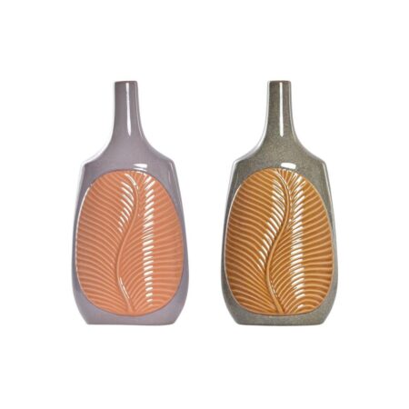 Vase Brun Orange Stentøj Blad af en plante 18 x 18 x 39 cm (2 enheder)