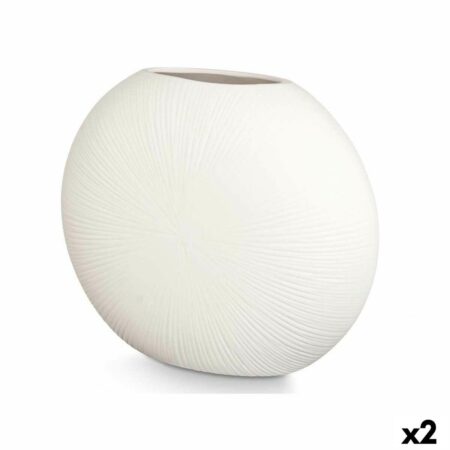 Vase Cirkulær Hvid Keramik 40 x 34,5 x 16 cm (2 enheder)