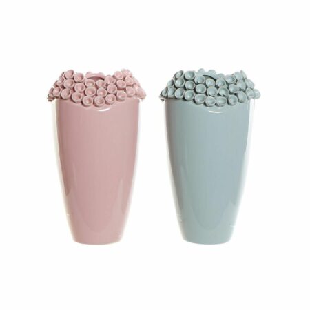 Vase DKD Home Decor Pink Turkisblå Stentøj Middelhavet (2 stk) (19 x 19 x 33 cm)