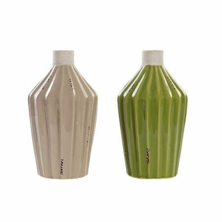 Vase DKD Home Decor Porcelæn Beige Grøn Shabby Chic (12.5 x 12.5 x 23 cm) (2 stk)