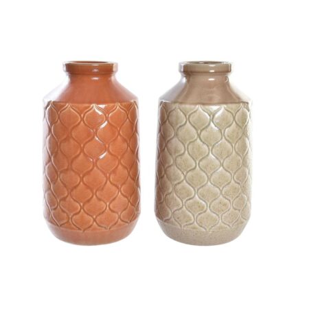 Vase DKD Home Decor Porcelæn Orange Grøn (20 x 20 x 35 cm) (2 enheder)