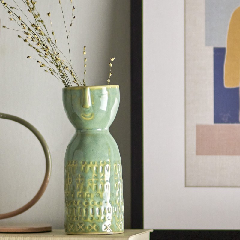 Vase "Embla" aflang m/ ansigt grøn - Bloomingville H: 14,5 Vase "Embla" aflang m/ ansigt grøn - Bloomingville H: 14,5