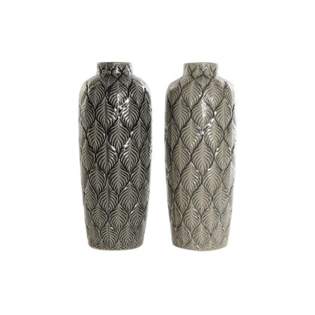 Vase Grøn Grå Porcelæn Orientalsk 16 x 16 x 40 cm (2 enheder)