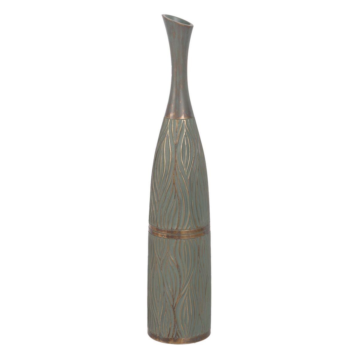 Vase Grøn Gylden Polyesterharpisk 16 x 16 x 75,5 cm Vase Grøn Gylden Polyesterharpisk 16 x 16 x 75,5 cm