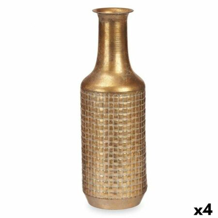 Vase Gylden Metal 14 x 46 x 14 cm (4 enheder) Med relief