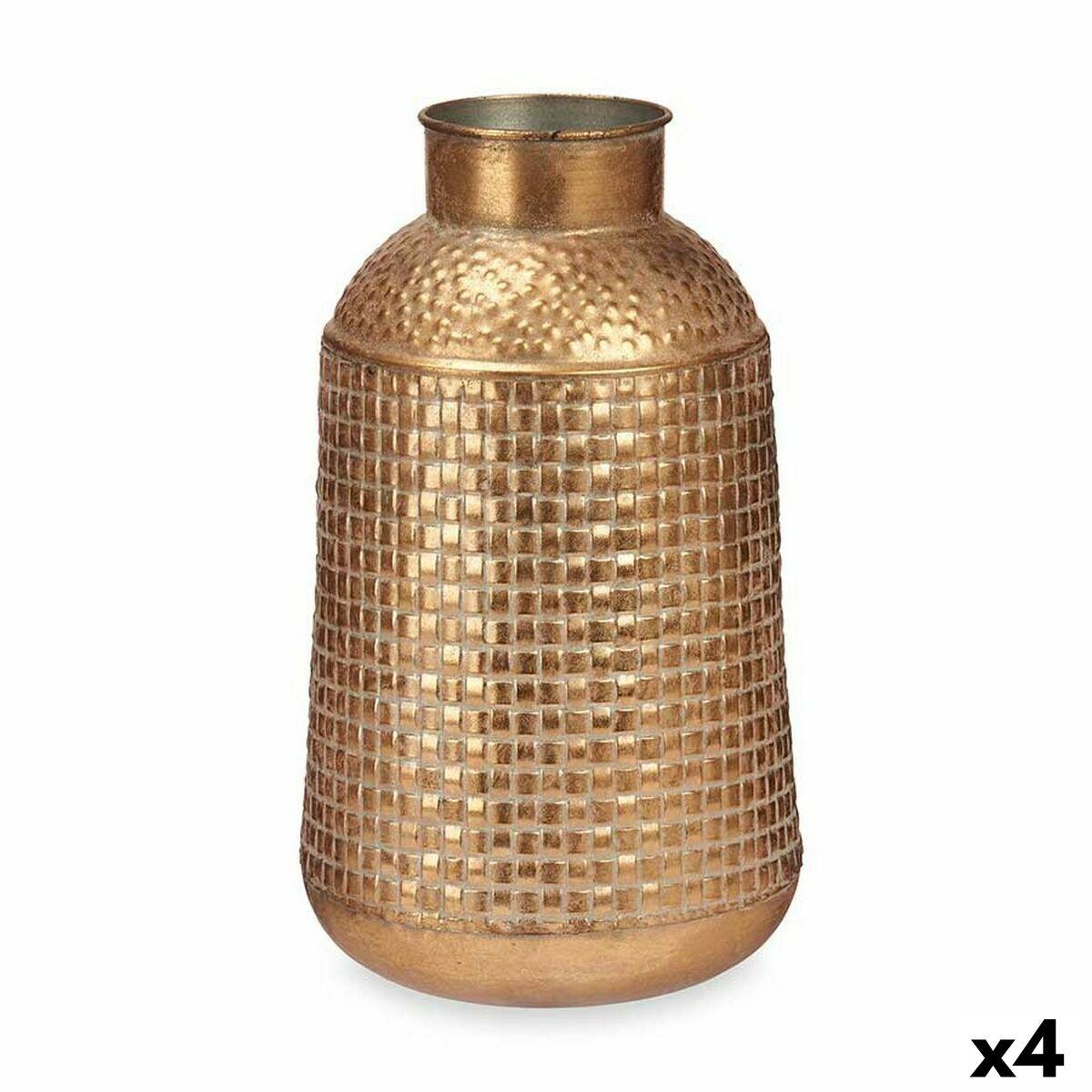 Vase Gylden Metal 22,5 x 39,5 x 22,5 cm (4 enheder) Med relief Vase Gylden Metal 22,5 x 39,5 x 22,5 cm (4 enheder) Med relief