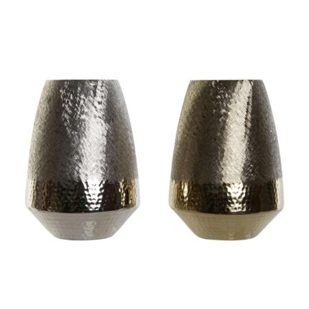 Vase Gylden Sølvfarvet Aluminium 22 x 22 x 32 cm (2 enheder)