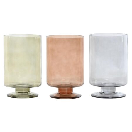 Vase Home ESPRIT Blå Grøn Rav Krystal Moderne 12,5 x 12,5 x 20 cm (3 enheder)