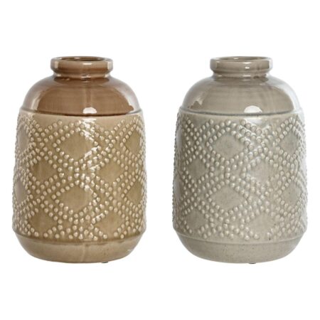Vase Home ESPRIT Brun Grå Keramik Orientalsk Romber 19 x 19 x 27 cm (2 enheder)
