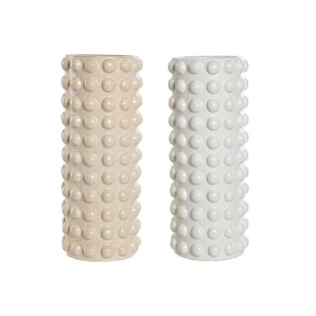 Vase Home ESPRIT Hvid Beige Keramik 16 x 16 x 40 cm (2 enheder)