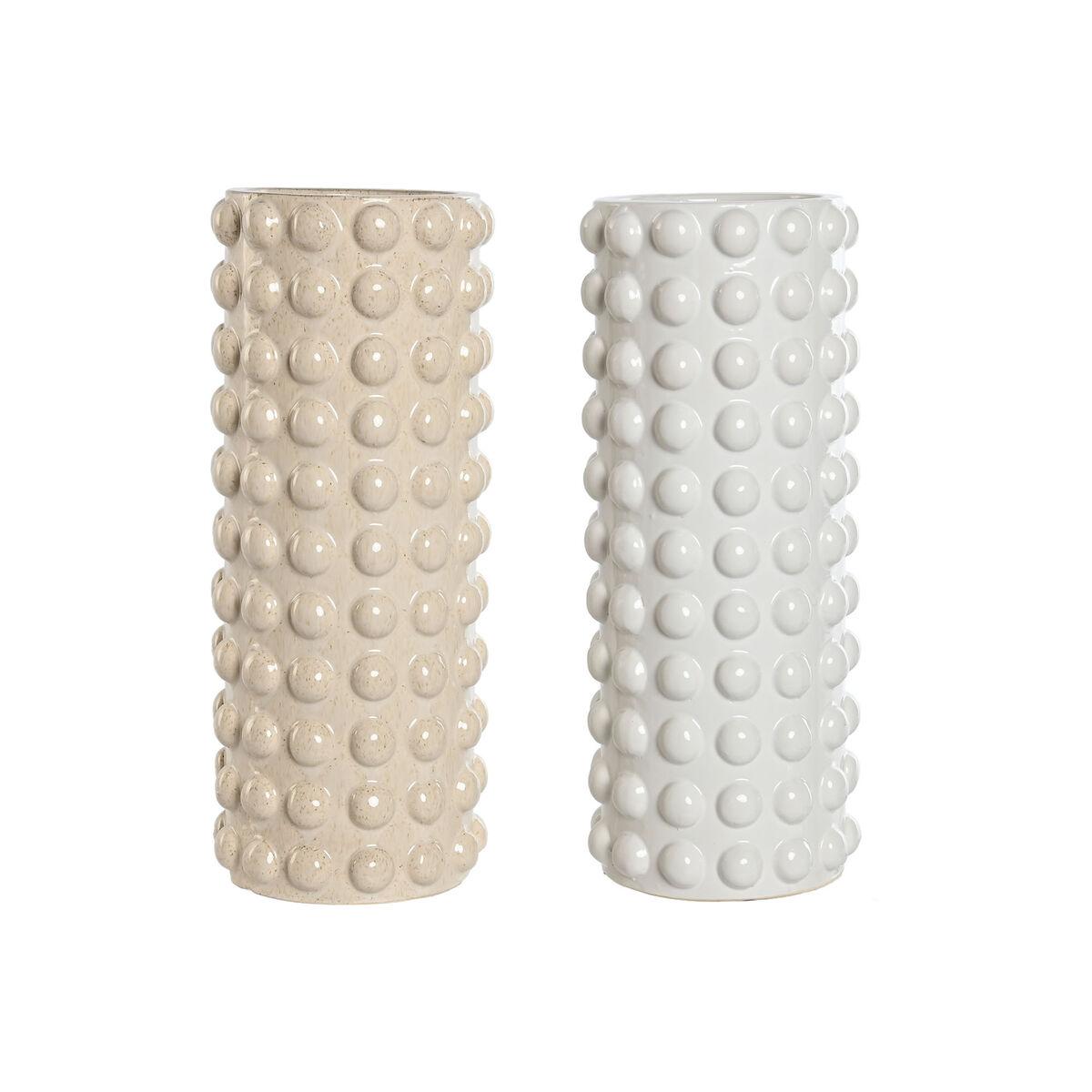 Vase Home ESPRIT Hvid Beige Keramik 16 x 16 x 40 cm (2 enheder) Vase Home ESPRIT Hvid Beige Keramik 16 x 16 x 40 cm (2 enheder)