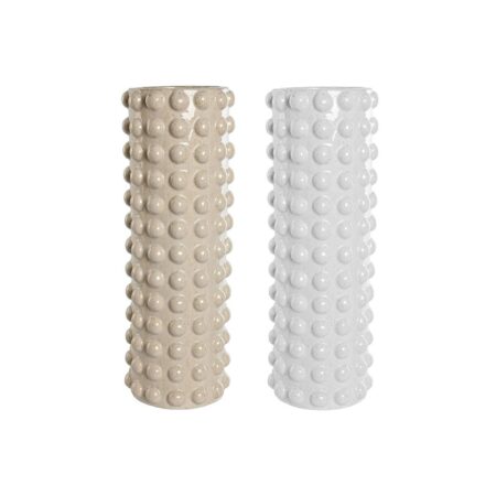 Vase Home ESPRIT Hvid Beige Keramik 17 x 17 x 50 cm (2 enheder)