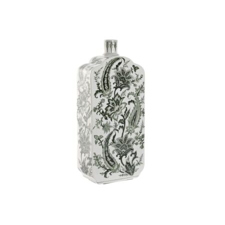 Vase Home ESPRIT Hvid Grøn Porcelæn Blad af en plante 21 x 10 x 48 cm