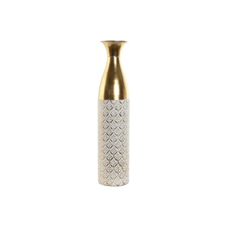 Vase Home ESPRIT Hvid Gylden Metal 14 x 14 x 63 cm