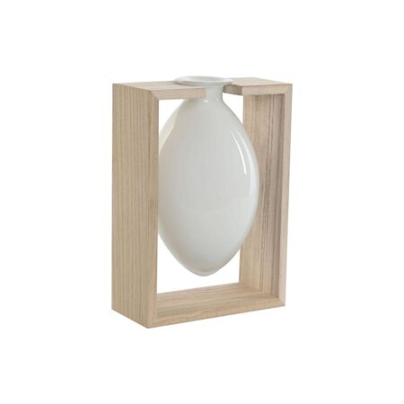 Vase Home ESPRIT Hvid Natur Træ Krystal 17 x 12 x 25 cm