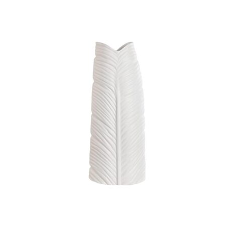Vase Home ESPRIT Hvid Stentøj Tropisk Blad af en plante 21 x 10 x 50 cm