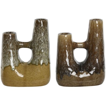 Vase Home ESPRIT To-farvet Keramik 19 x 11 x 25 cm (2 enheder)