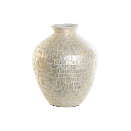 Vase Hvid Bambus Perlemor Natur Blad af en plante Middelhavet 30 x 30 x 36 cm