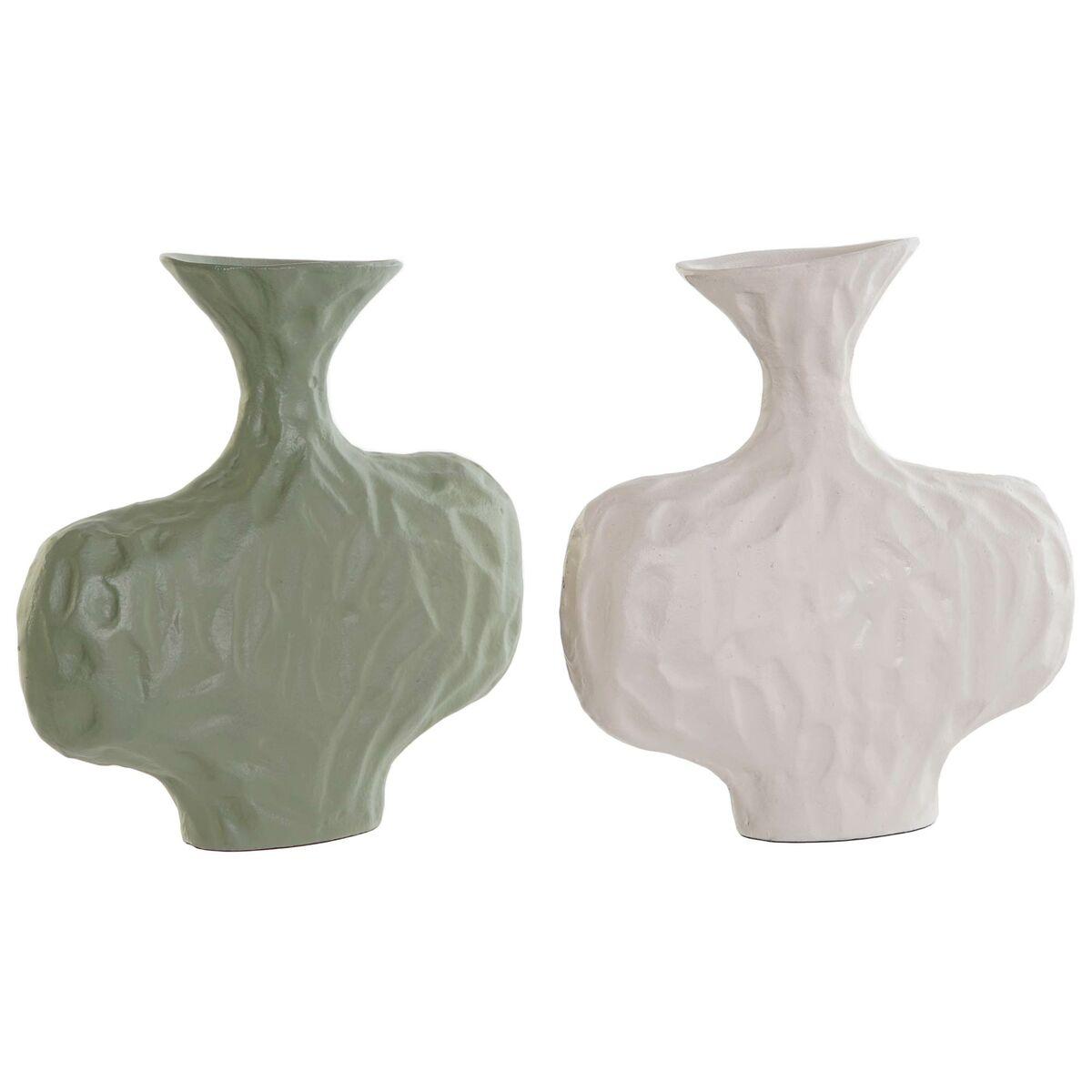 Vase Hvid Grøn Aluminium 20 x 6 x 21 cm (2 enheder) Vase Hvid Grøn Aluminium 20 x 6 x 21 cm (2 enheder)
