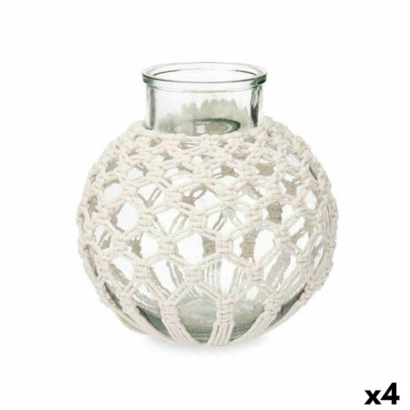 Vase Hvid Klæde Glas 25 x 26,5 x 25 cm (4 enheder) Makramé