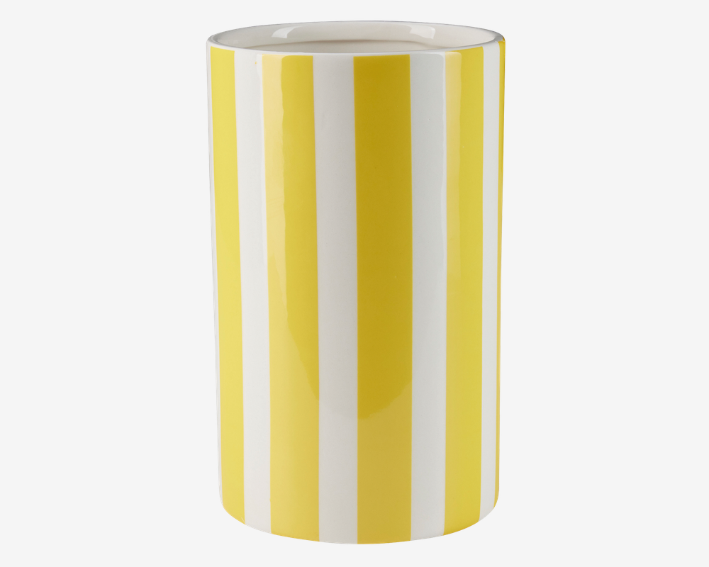 Vase Med Striber Gul/Hvid Vase Med Striber Gul/Hvid