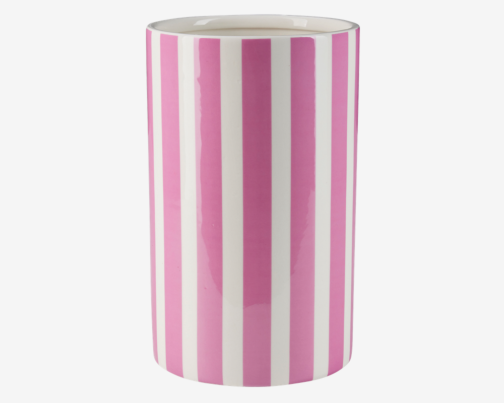 Vase Med Striber Pink/Hvid Vase Med Striber Pink/Hvid