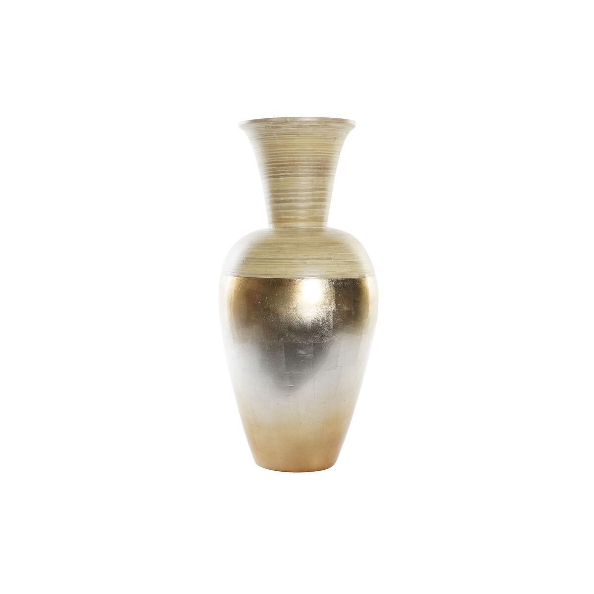 Vase Natur Sølvfarvet Gylden Perlemor Bambus Tropisk Blad af en plante (25 x 25 x 53 cm) Vase Natur Sølvfarvet Gylden Perlemor Bambus Tropisk Blad af en plante (25 x 25 x 53 cm)