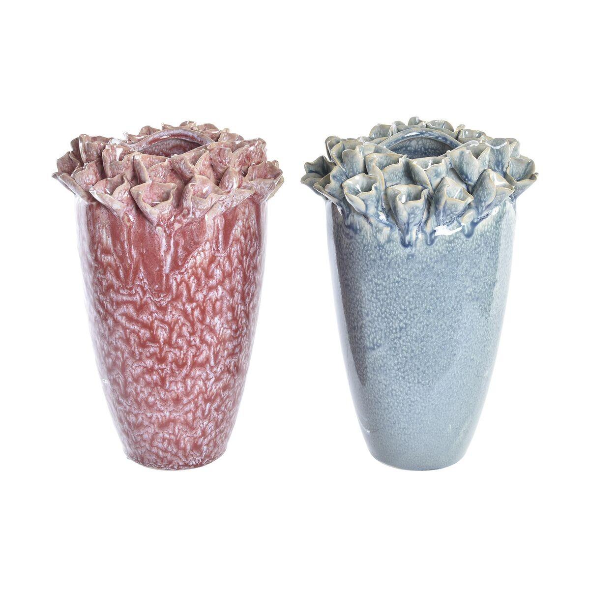 Vase Pink Turkisblå Stentøj Blomst Middelhavet 18 x 18 x 25 cm 16 x 16 x 26 cm (2 enheder) Vase Pink Turkisblå Stentøj Blomst Middelhavet 18 x 18 x 25 cm 16 x 16 x 26 cm (2 enheder)