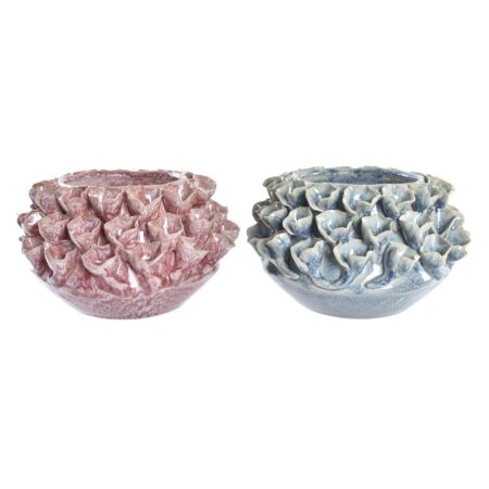 Vase Pink Turkisblå Stentøj Blomst Middelhavet 20 x 20 x 13 cm 22 x 22 x 13 cm (2 enheder)