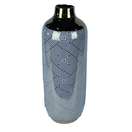 Vase Porcelæn Gylden Hvid Orientalsk (16 x 16 x 42 cm)