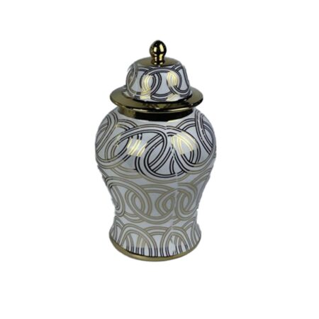 Vase Porcelæn Gylden Hvid Orientalsk (17 x 17 x 31 cm)