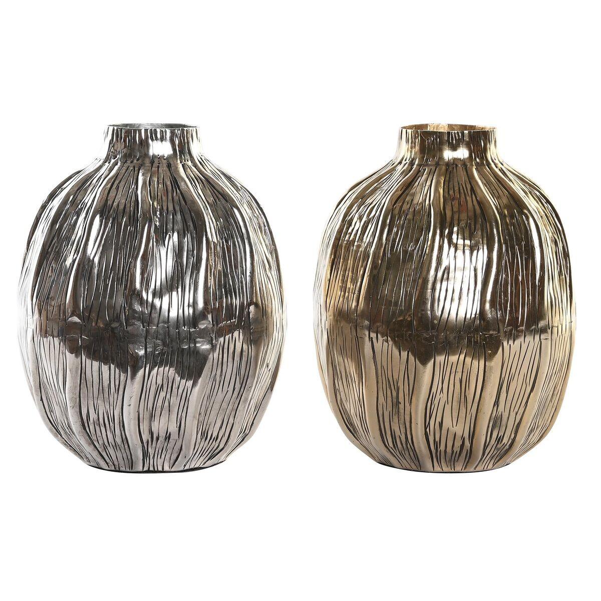 Vase Sølvfarvet Gylden Aluminium Moderne 20 x 20 x 26 cm (2 enheder) Vase Sølvfarvet Gylden Aluminium Moderne 20 x 20 x 26 cm (2 enheder)