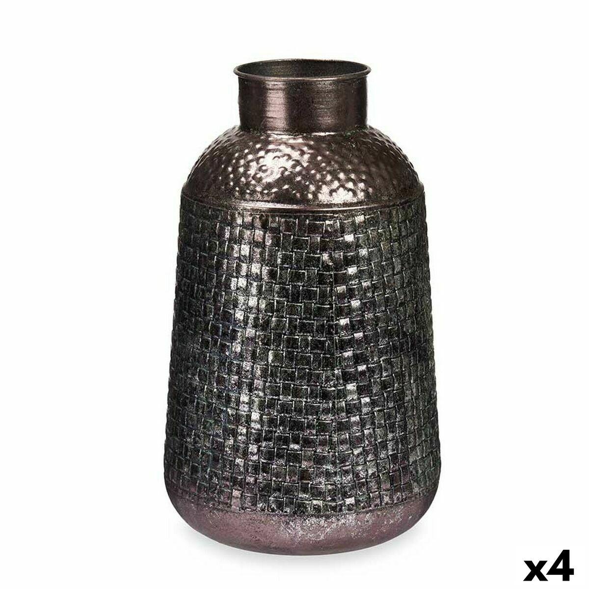 Vase Sølvfarvet Metal 22,5 x 39,5 x 22,5 cm (4 enheder) Med relief Vase Sølvfarvet Metal 22,5 x 39,5 x 22,5 cm (4 enheder) Med relief