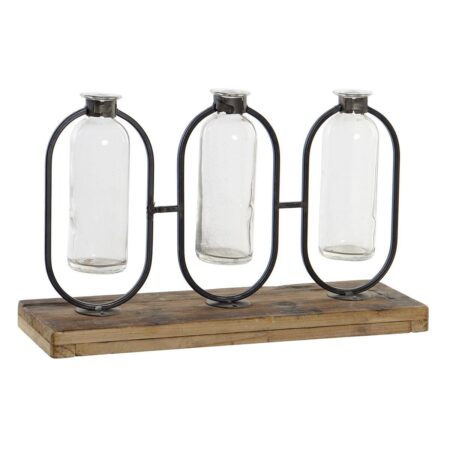 Vase Sort Natur Metal Krystal Paulonia træ 38 x 11,5 x 23 cm (3 Dele)