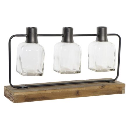 Vase Sort Natur Metal Krystal Paulonia træ 49 x 11 x 27 cm (3 Dele)