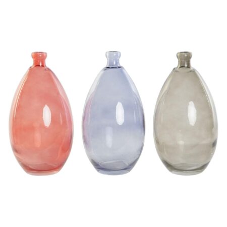Vase Sort Rød Marineblå Hærdet glas 14 x 14 x 30 cm (3 enheder)