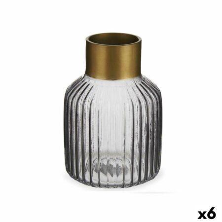 Vase Striber Grå Gylden Glas 12 x 18 x 12 cm (6 enheder)