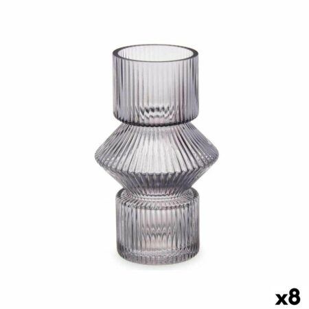 Vase Striber Grå Krystal 9,5 x 16,5 x 9,5 cm (8 enheder)