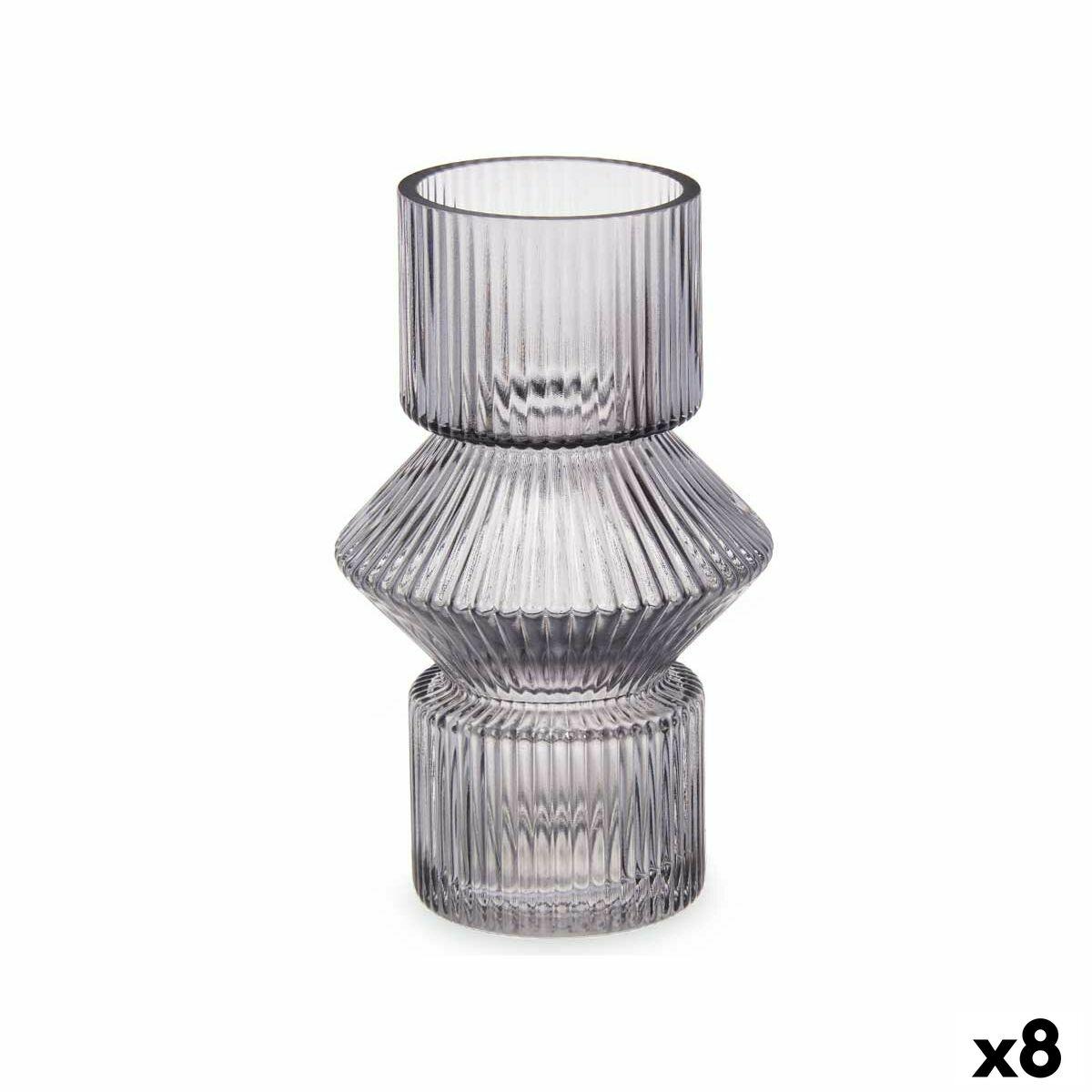 Vase Striber Grå Krystal 9,5 x 16,5 x 9,5 cm (8 enheder) Vase Striber Grå Krystal 9,5 x 16,5 x 9,5 cm (8 enheder)