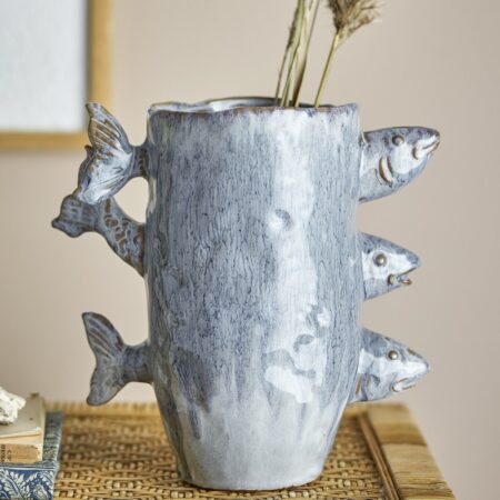 Vase blå m/ fisk "Tace" - Bloomingville H: 23