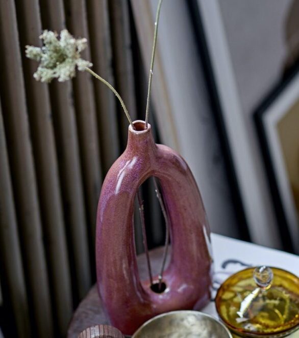 Vase / deko – rosa – brun stentøj – Bloomingville